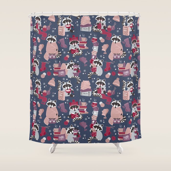 Hygge raccoon Shower Curtain Gallery Image 1