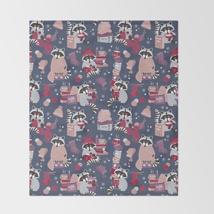 Hygge raccoon Throw Blanket Gallery Image 2