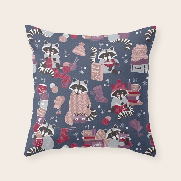 Hygge raccoon Throw Pillow Gallery Image 6