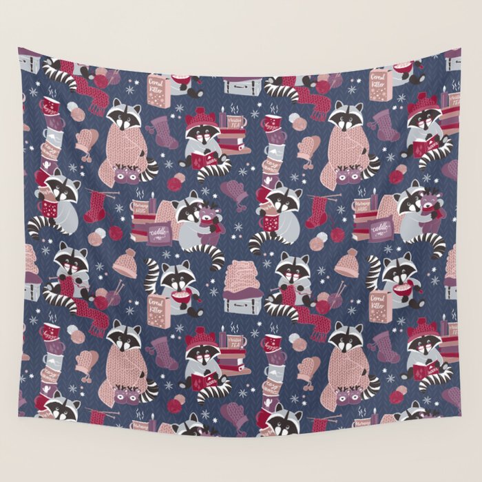 Hygge raccoon Wall Tapestry Gallery Image 4