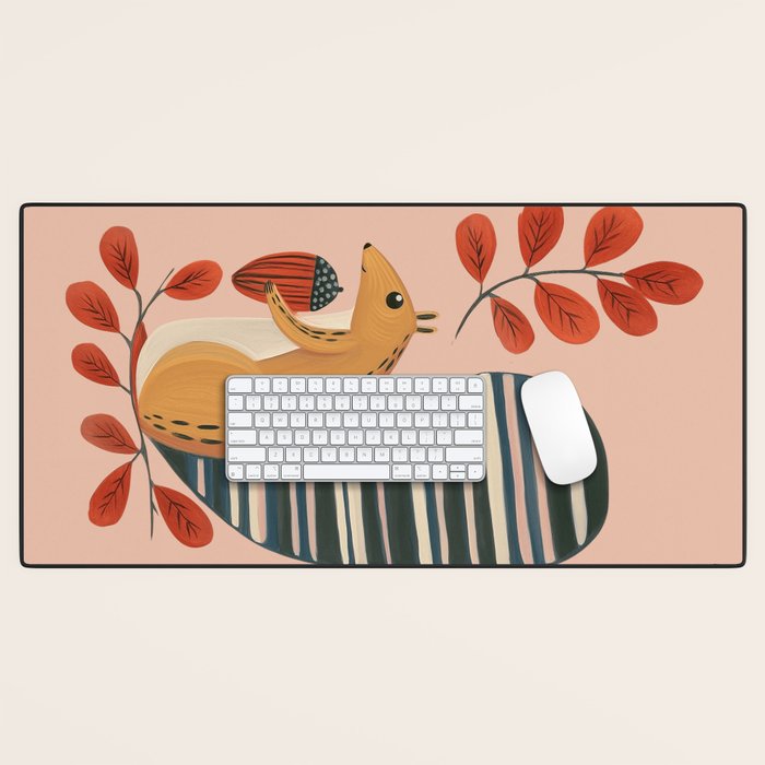Squirrel in a Pink Autumn Desk Mat Gallery Image 1