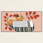 Squirrel in a Pink Autumn Desk Mat Gallery Image 1