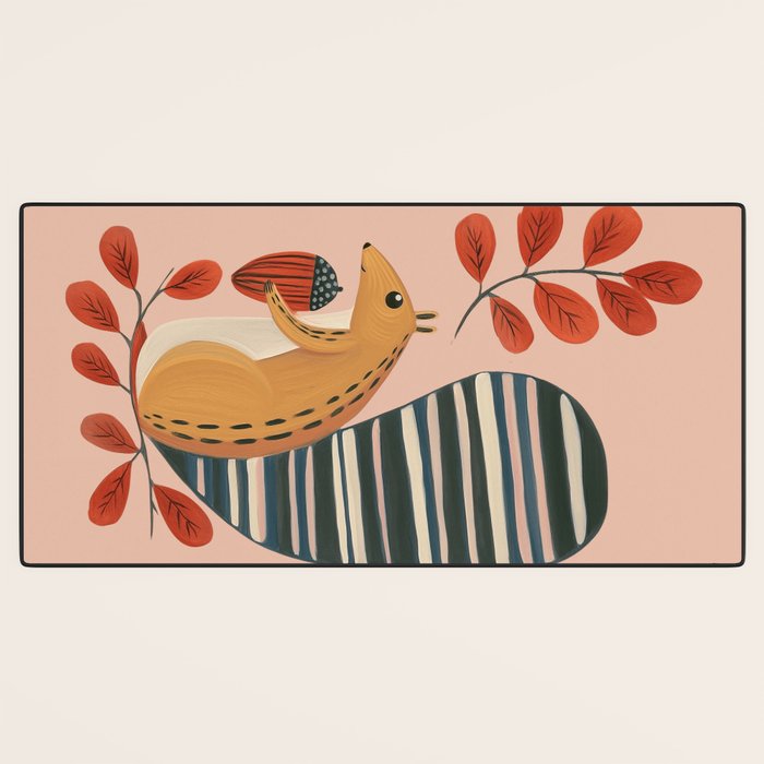 Squirrel in a Pink Autumn Desk Mat Gallery Image 3