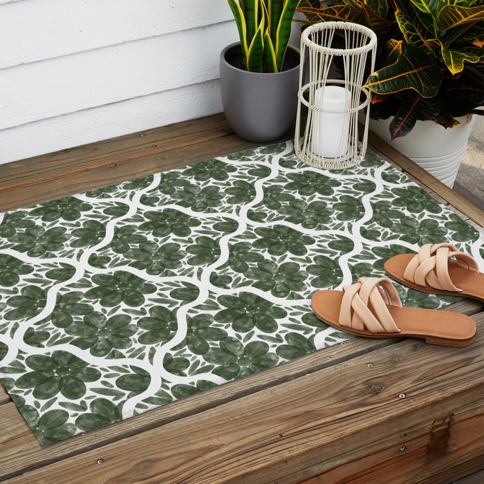 Green Petals Oasis Motif Outdoor Rug Gallery Image 2