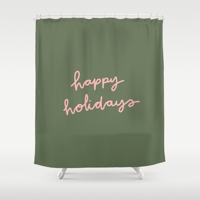 Happy Holidays Green & Pink Shower Curtain Gallery Image 1