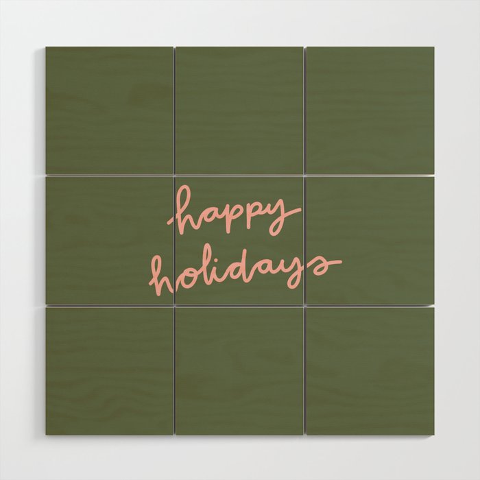 Happy Holidays Green & Pink Wood Wall Art Gallery Image 1