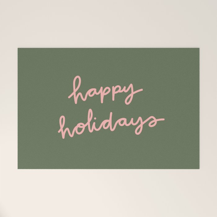 Happy Holidays Green & Pink Welcome Mat Gallery Image 1