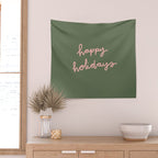 Happy Holidays Green & Pink Wall Tapestry Gallery Image 2