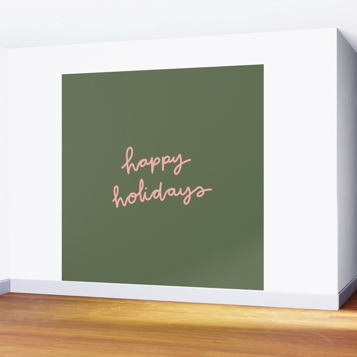 Happy Holidays Green & Pink Wall Mural Gallery Image 2