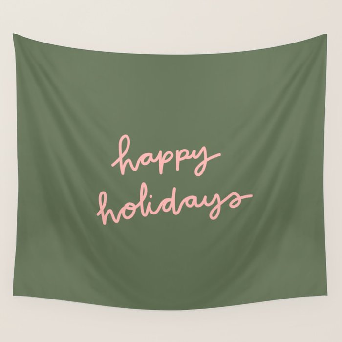 Happy Holidays Green & Pink Wall Tapestry Gallery Image 4