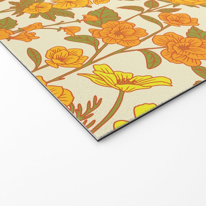 Yellow Vintage-Inspired 70s Floral Cottage Garden Welcome Mat Gallery Image 2