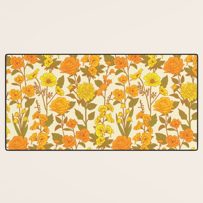 Yellow Vintage-Inspired 70s Floral Cottage Garden Desk Mat Gallery Image 3