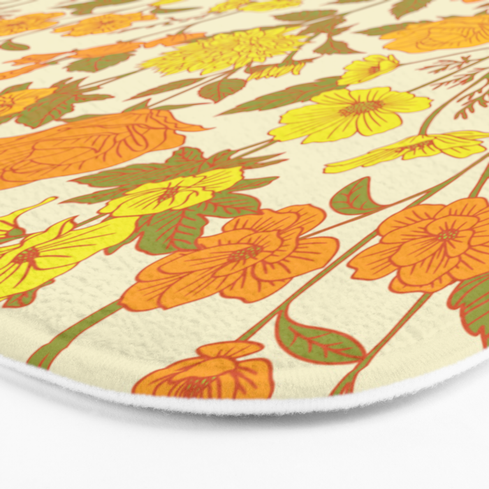 Yellow Vintage-Inspired 70s Floral Cottage Garden Bath Mat Gallery Image 3