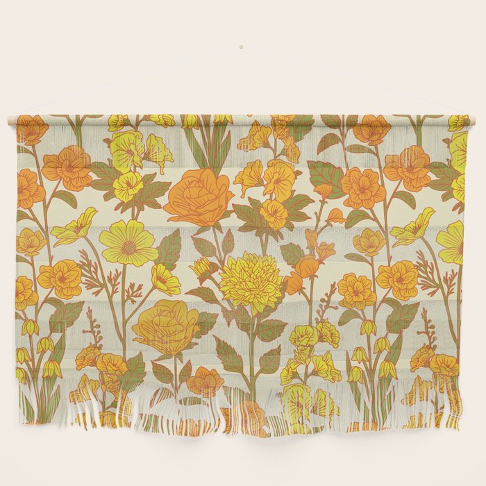Yellow Vintage-Inspired 70s Floral Cottage Garden Wall Hanging Gallery Image 1