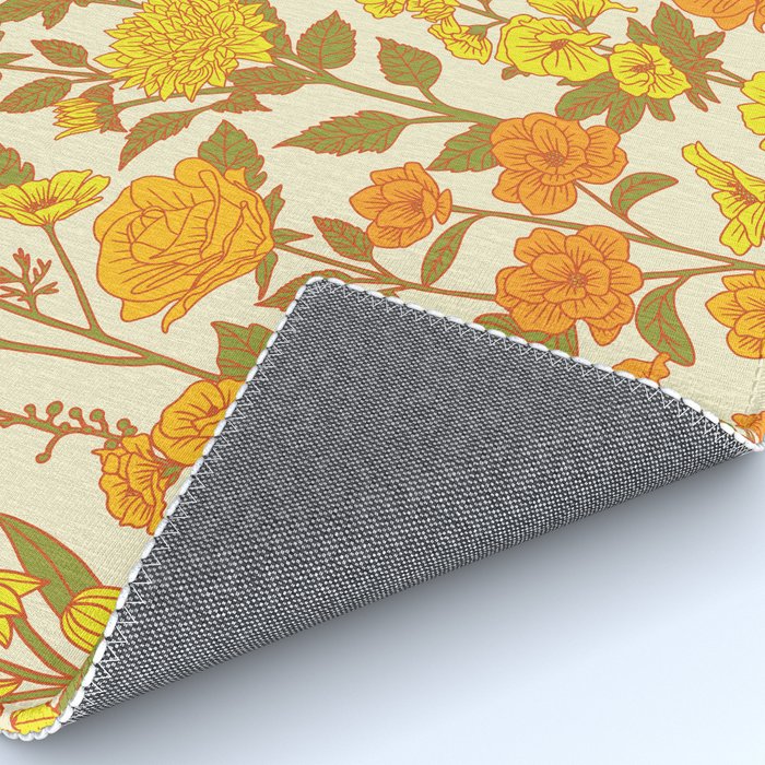 Yellow Vintage-Inspired 70s Floral Cottage Garden Rug Gallery Image 4