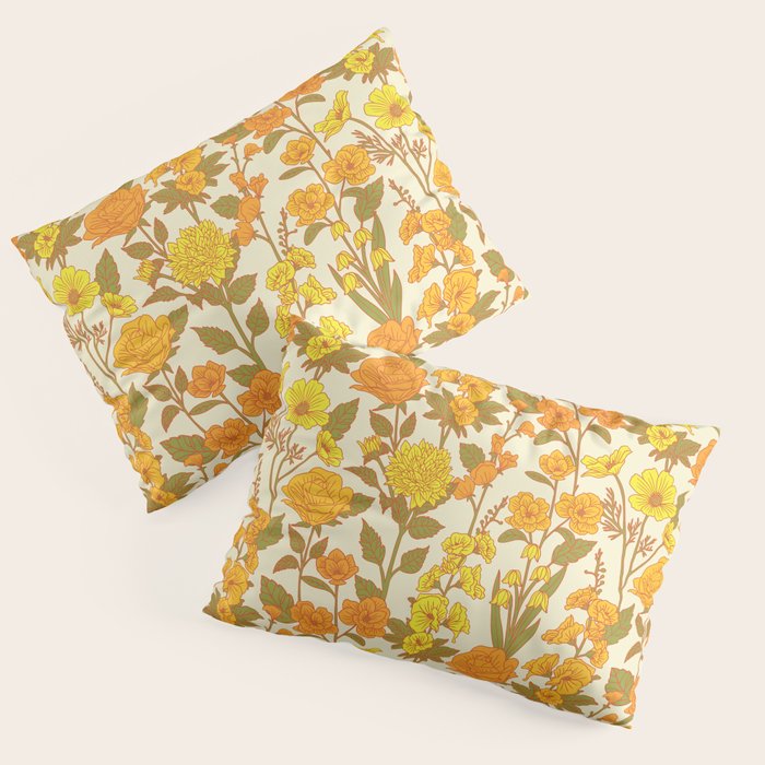 Yellow Vintage-Inspired 70s Floral Cottage Garden Pillow Sham Gallery Image 1