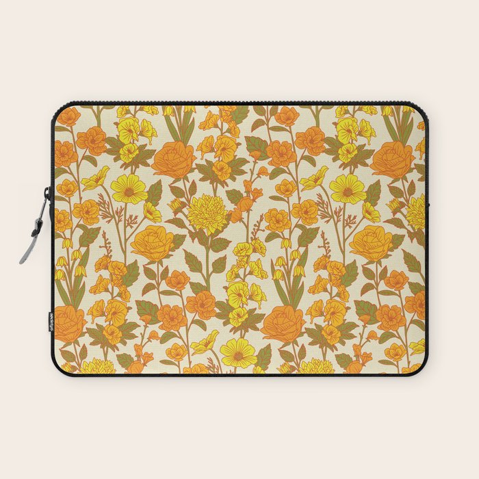 Yellow Vintage-Inspired 70s Floral Cottage Garden Laptop Sleeve Gallery Image 1