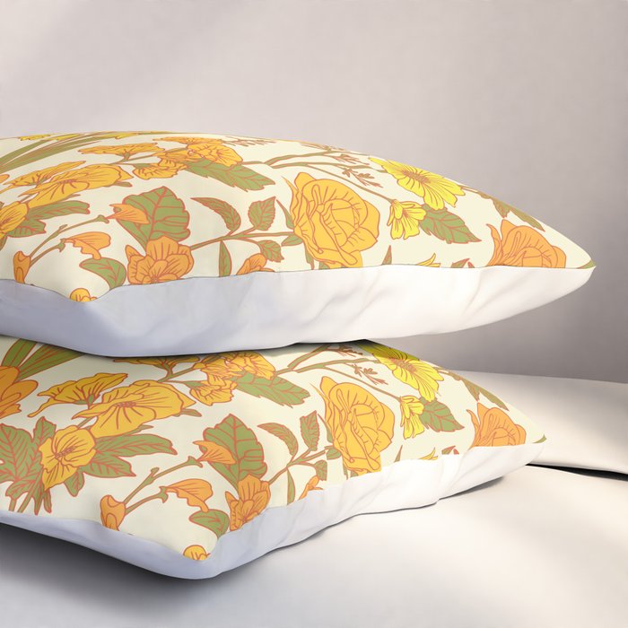 Yellow Vintage-Inspired 70s Floral Cottage Garden Pillow Sham Gallery Image 3