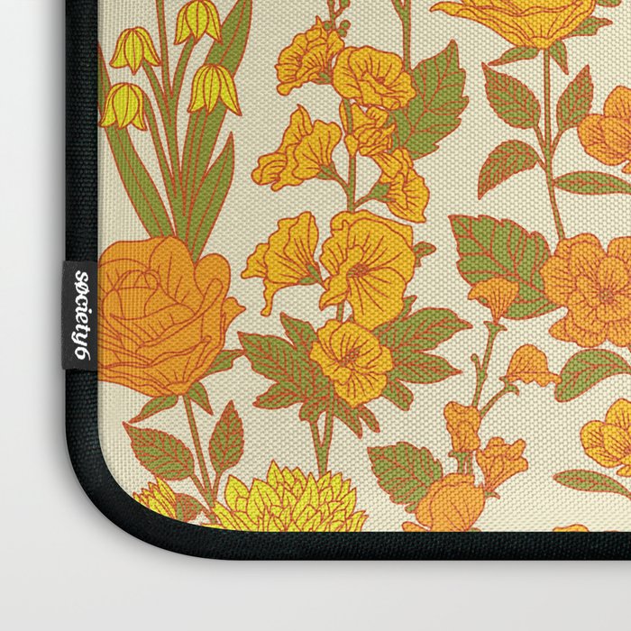 Yellow Vintage-Inspired 70s Floral Cottage Garden Laptop Sleeve Gallery Image 3