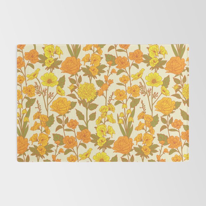 Yellow Vintage-Inspired 70s Floral Cottage Garden Rug Gallery Image 2