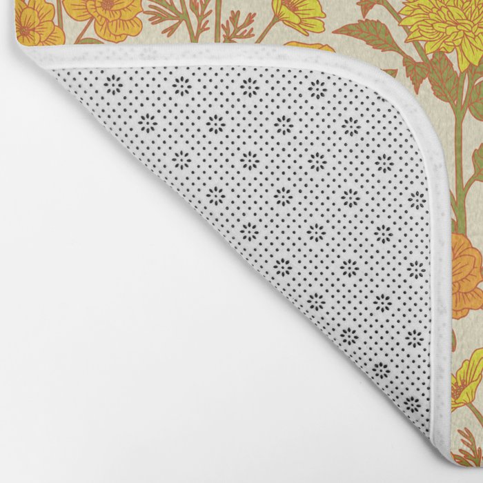 Yellow Vintage-Inspired 70s Floral Cottage Garden Bath Mat Gallery Image 2