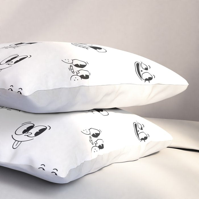 Vintage cartoon mascot face doodle pattern Pillow Sham Gallery Image 3