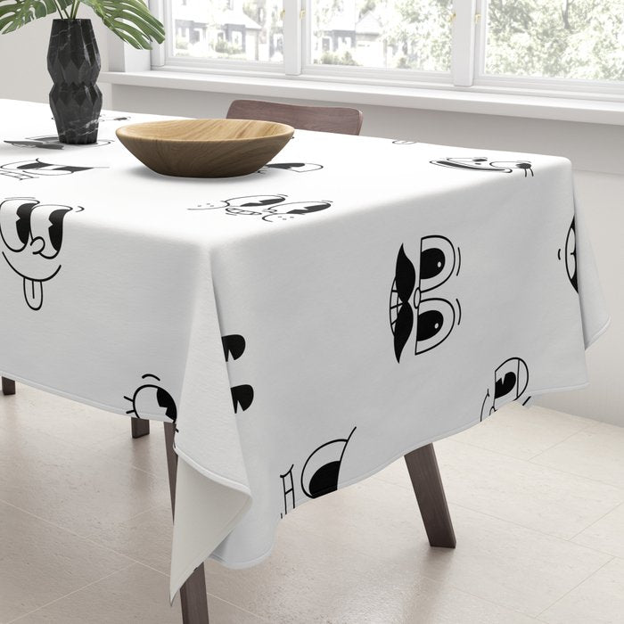 Vintage cartoon mascot face doodle pattern Tablecloth Gallery Image 3