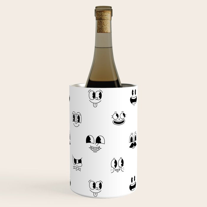 Vintage cartoon mascot face doodle pattern Wine Chiller Gallery Image 3