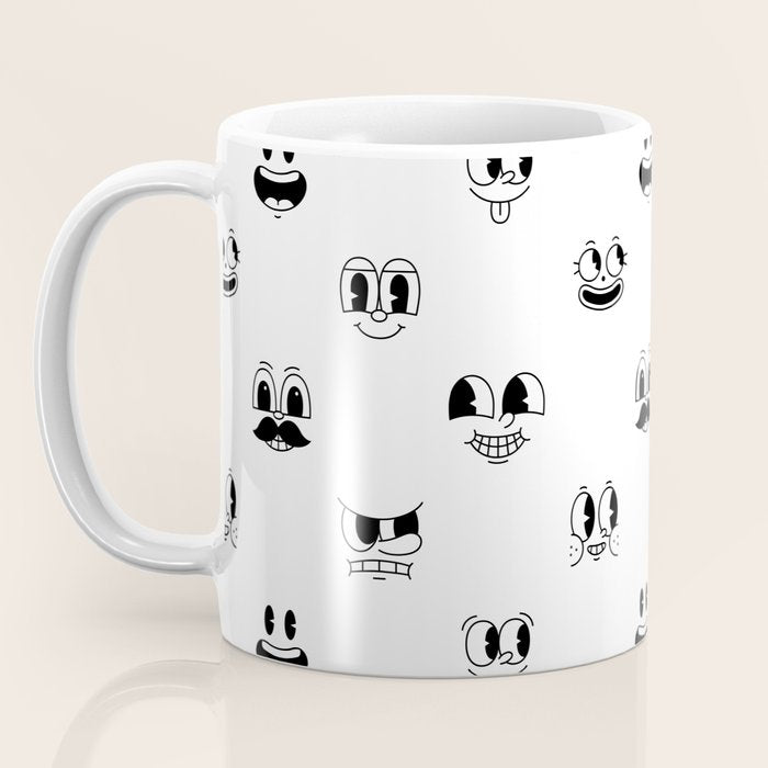 Vintage cartoon mascot face doodle pattern Coffee Mug Gallery Image 3