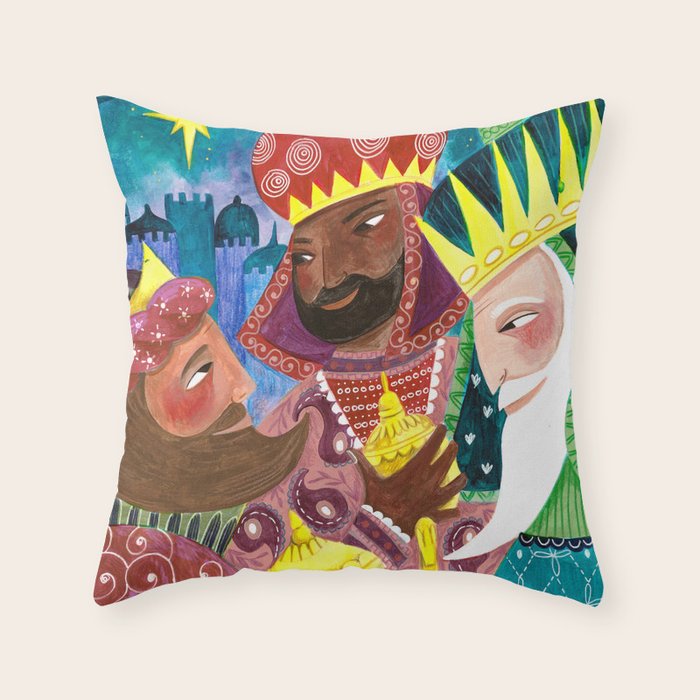 Christmas rejoice three wisemen kings star Throw Pillow Gallery Image 1