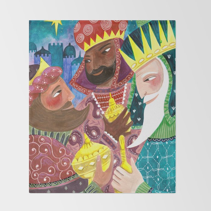 Christmas rejoice three wisemen kings star Throw Blanket Gallery Image 2
