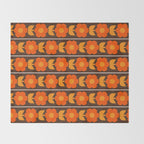 Jonnty Flowers Retro Floral Stripe Pattern in 70s Brown and Orange Throw Blanket Gallery Image 2