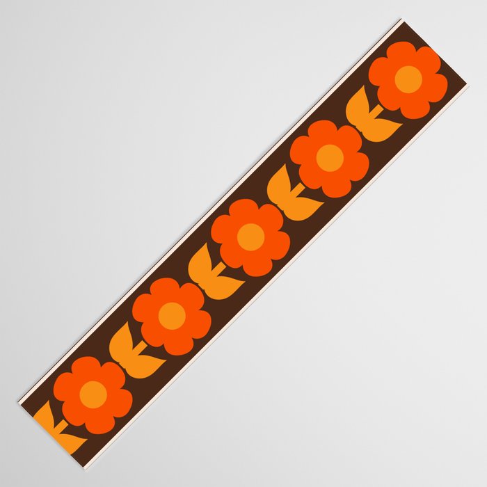 Jonnty Flowers Retro Floral Stripe Pattern in 70s Brown and Orange Table Runner Gallery Image 3