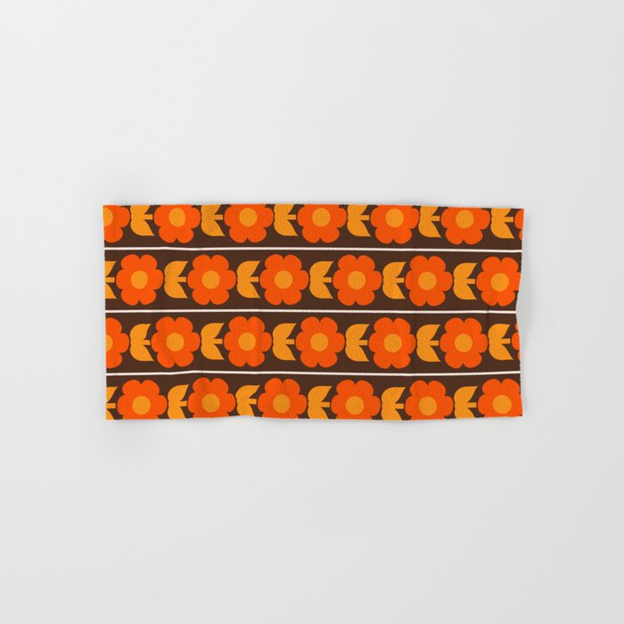 Jonnty Flowers Retro Floral Stripe Pattern in 70s Brown and Orange Bath Towel Gallery Image 1
