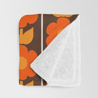 Jonnty Flowers Retro Floral Stripe Pattern in 70s Brown and Orange Throw Blanket Gallery Image 3