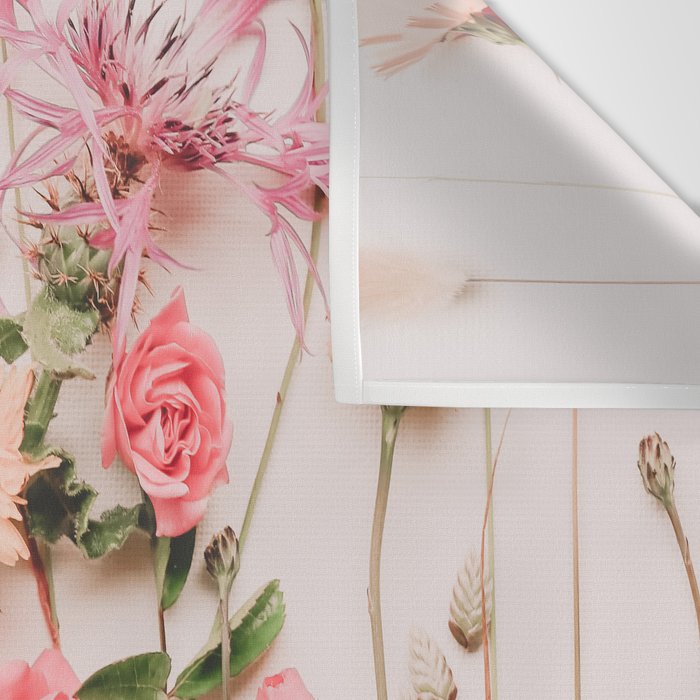Flowers - Pastel Wildflowers and Pink Roses - Flat lay Florals Wall Tapestry Gallery Image 3