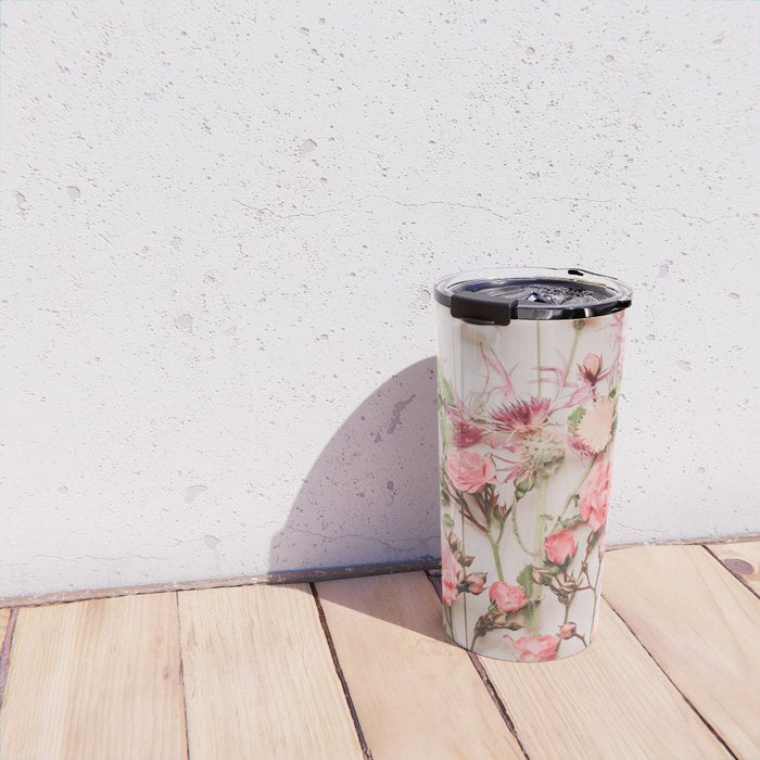 Flowers - Pastel Wildflowers and Pink Roses - Flat lay Florals Travel Mug Gallery Image 4