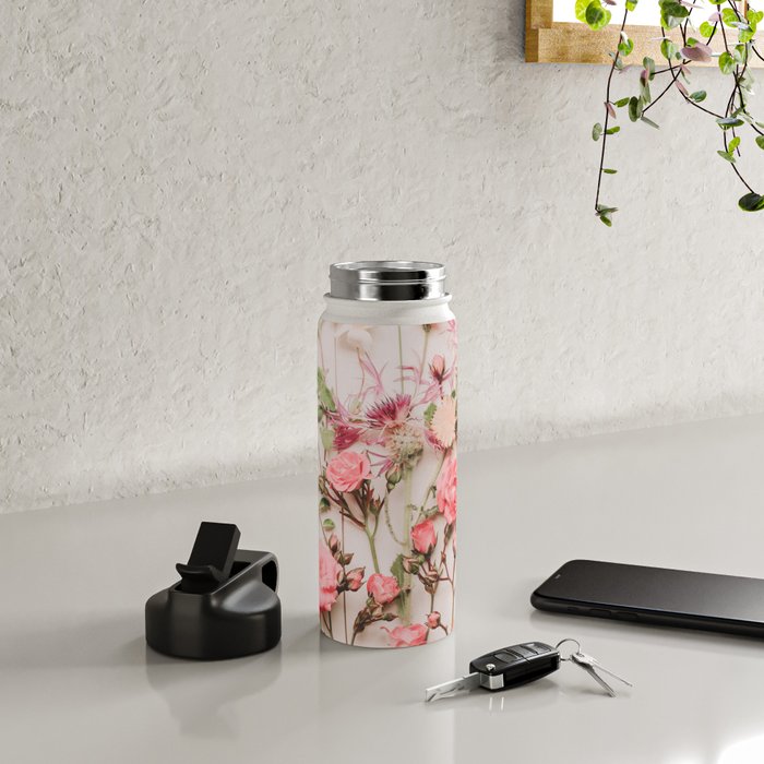 Flowers - Pastel Wildflowers and Pink Roses - Flat lay Florals Water Bottle Gallery Image 4