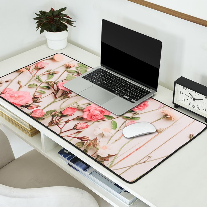 Flowers - Pastel Wildflowers and Pink Roses - Flat lay Florals Desk Mat Gallery Image 2