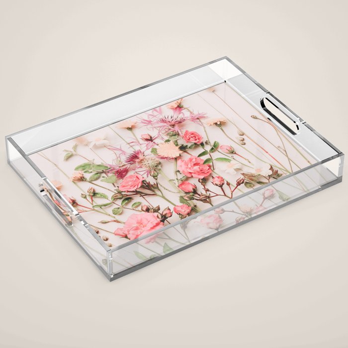 Flowers - Pastel Wildflowers and Pink Roses - Flat lay Florals Acrylic Tray Gallery Image 1