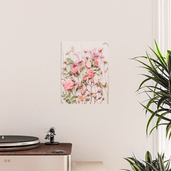 Flowers - Pastel Wildflowers and Pink Roses - Flat lay Florals Poster Gallery Image 2
