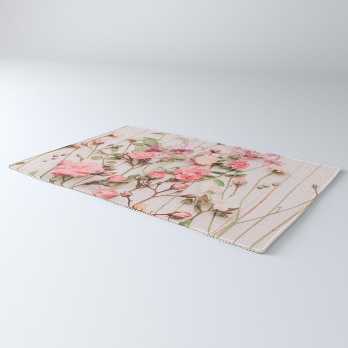 Flowers - Pastel Wildflowers and Pink Roses - Flat lay Florals Rug Gallery Image 3