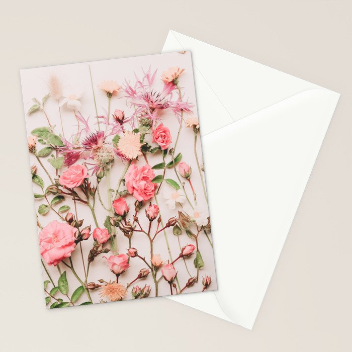 Flowers - Pastel Wildflowers and Pink Roses - Flat lay Florals Stationery Card Gallery Image 2
