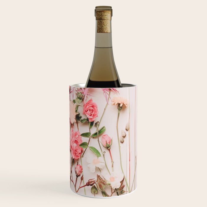 Flowers - Pastel Wildflowers and Pink Roses - Flat lay Florals Wine Chiller Gallery Image 3