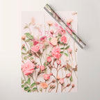 Flowers - Pastel Wildflowers and Pink Roses - Flat lay Florals Wrapping Paper Gallery Image 1