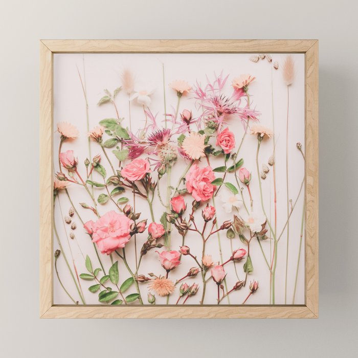Flowers - Pastel Wildflowers and Pink Roses - Flat lay Florals Mini Art Print Gallery Image 1