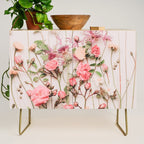 Flowers - Pastel Wildflowers and Pink Roses - Flat lay Florals Credenza Gallery Image 1