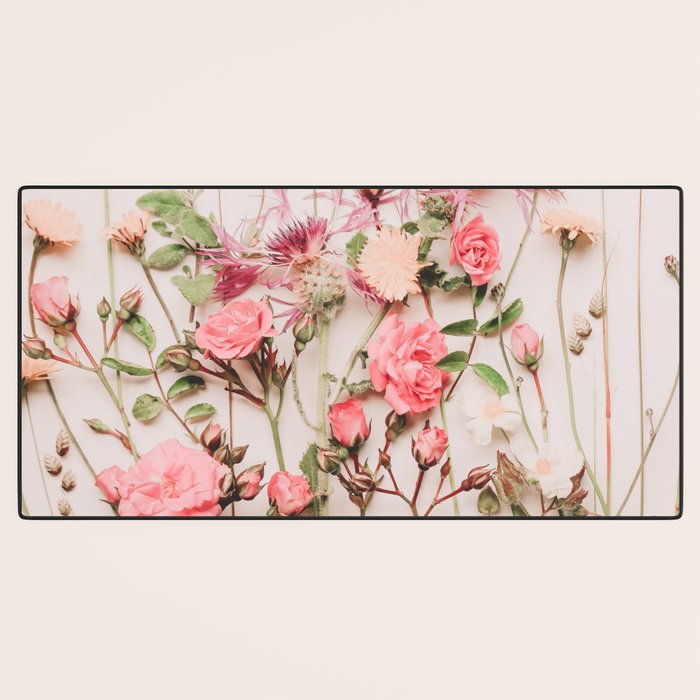 Flowers - Pastel Wildflowers and Pink Roses - Flat lay Florals Desk Mat Gallery Image 3