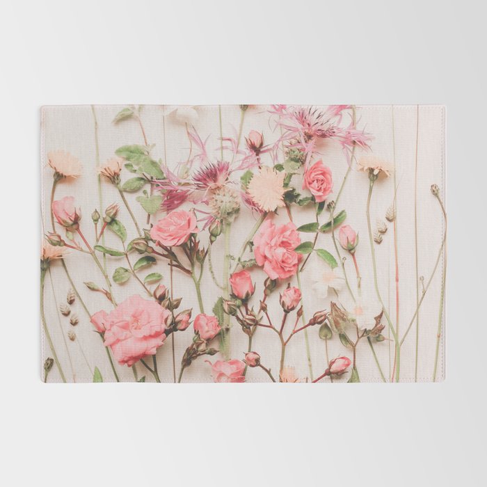 Flowers - Pastel Wildflowers and Pink Roses - Flat lay Florals Rug Gallery Image 2