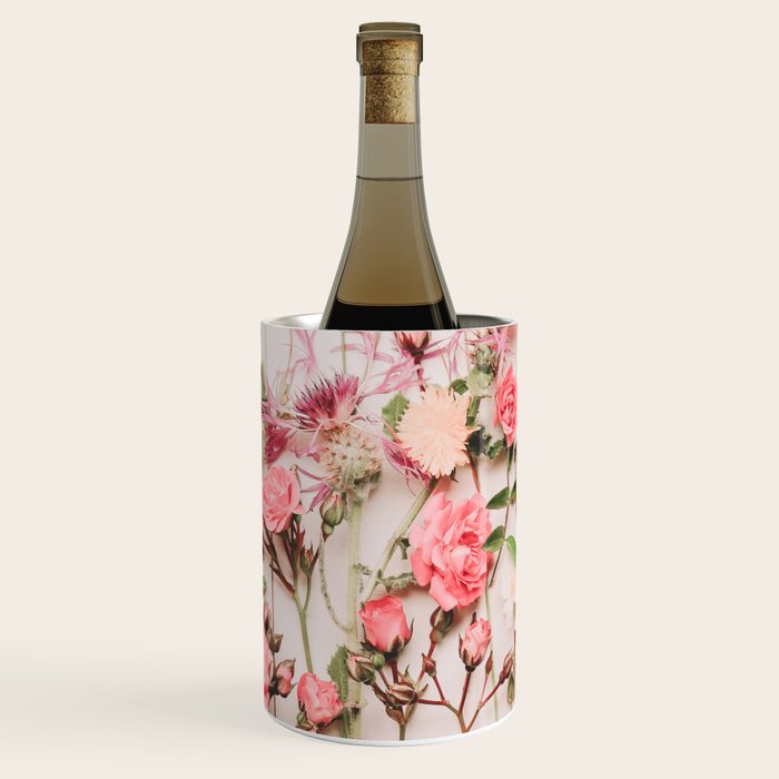 Flowers - Pastel Wildflowers and Pink Roses - Flat lay Florals Wine Chiller Gallery Image 1